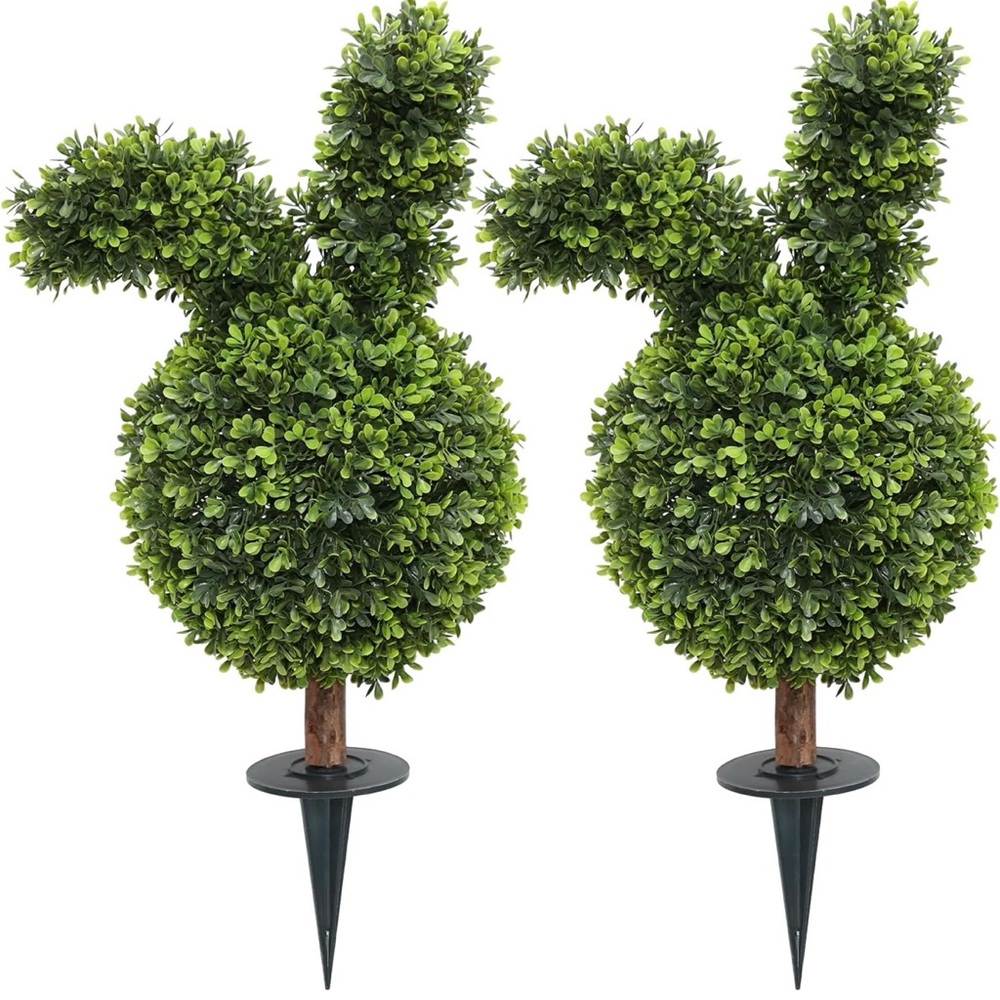 Green Bunny Topiary Stakes / artificial plants - Set of 2